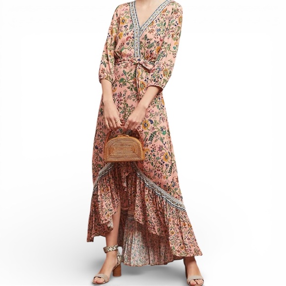 FARM Rio Dresses & Skirts - FARM RIO ANTHROPOLOGIE Clara Floral Maxi Wrap Dress Boho Cottage Resort Beach XS